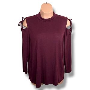 Size 22/24 Lane Bryant Burgundy Red Top Cold Shoulder Style High Neck Stretch